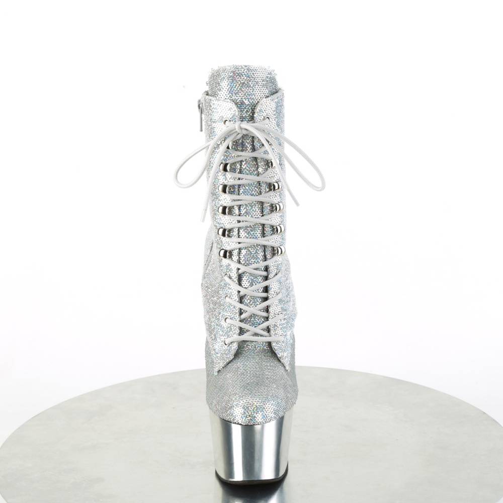 Pleaser - ADORE-1020SQ-02 Plattformstiefel, Poledance Schuhe - Silberfarben/Chromfarben